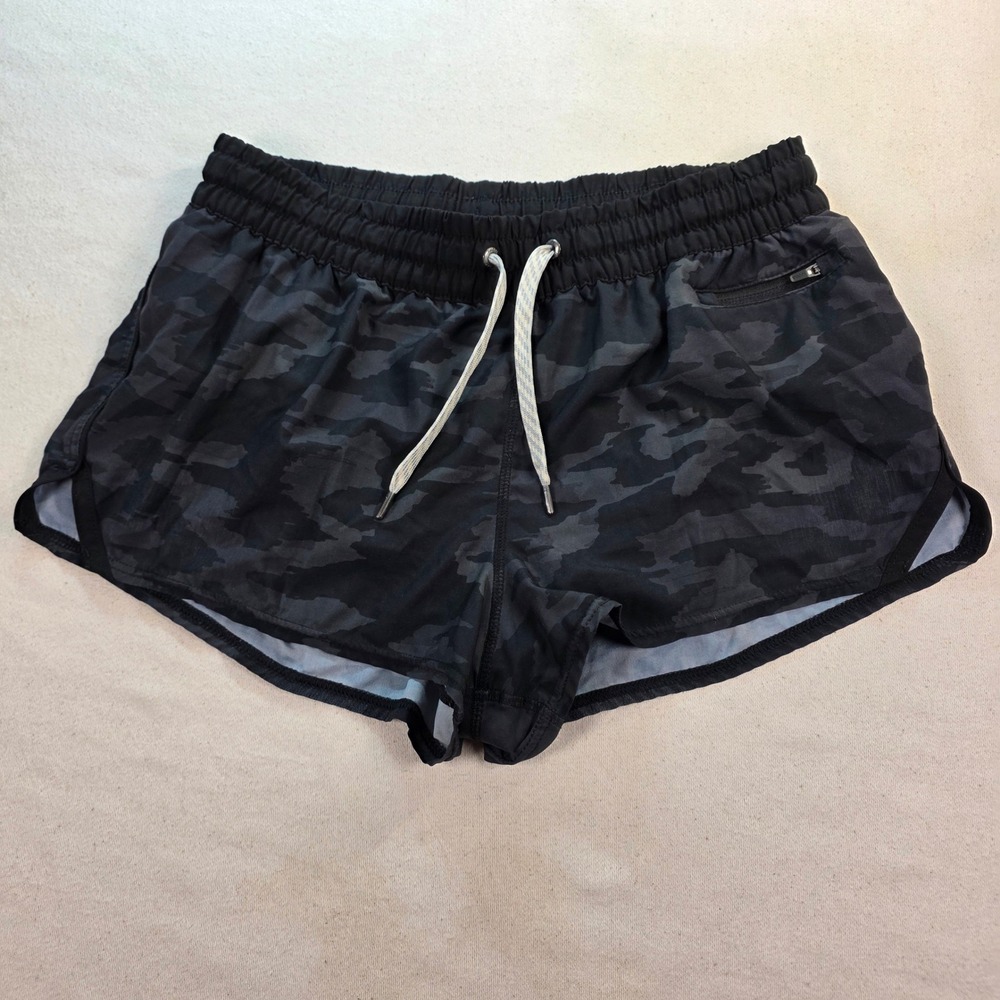Vuori Clementine Camo Running Shorts Charcoal Black Women Small